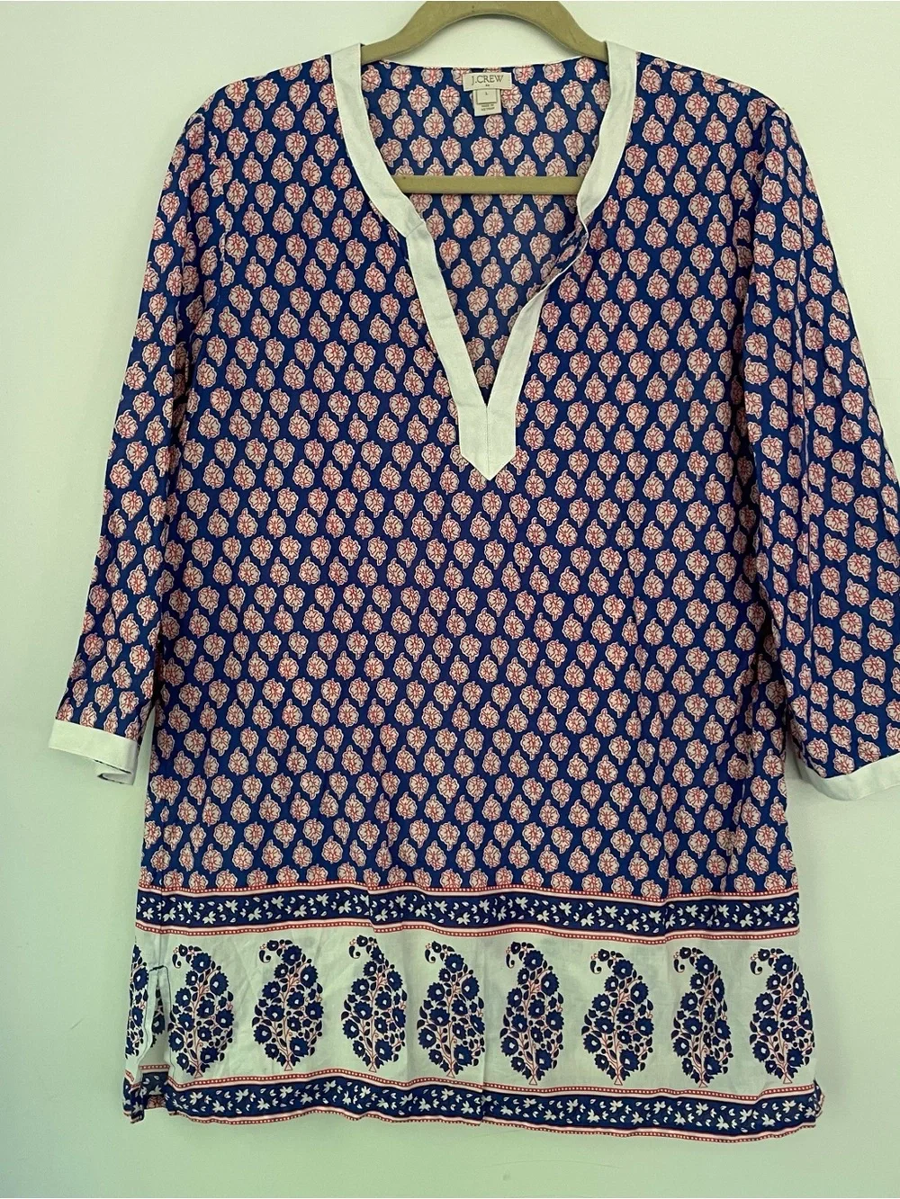 J. Crew Blue Tunic Red Medallion Paisley Print Large